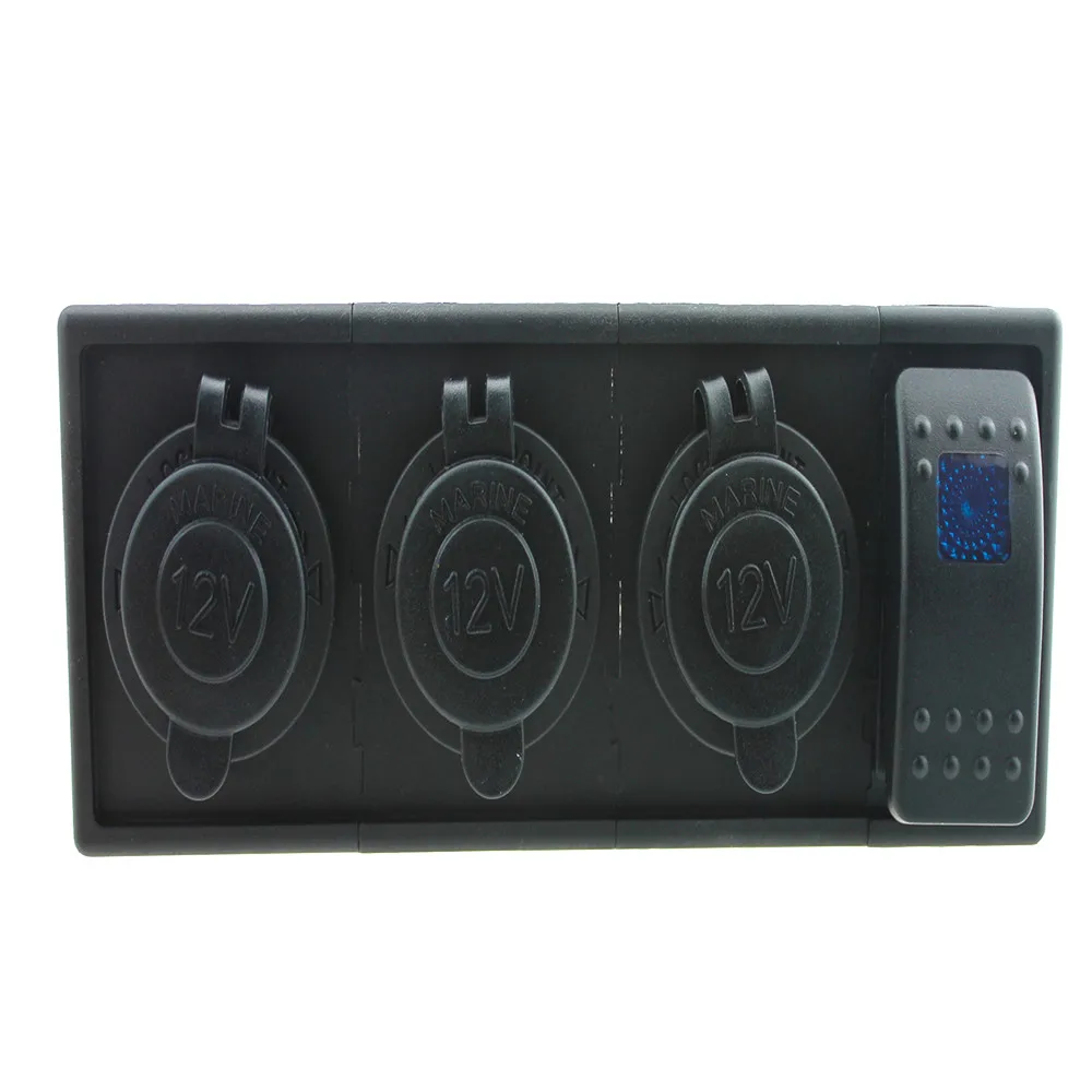 DC 12V 24V blue LED Three power charger Sockets with a blue led rocker