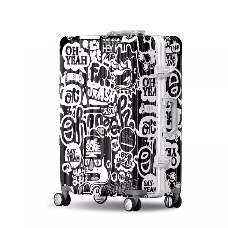 Graffiti personality rolling luggage aluminum frame travel boarding ...