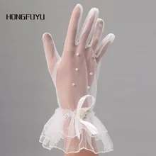 Новое поступление белые пальцы на запястье шнуровка Свадебные аксессуары Украшенные бусинами свадебные перчатки свадебные женские перчатки