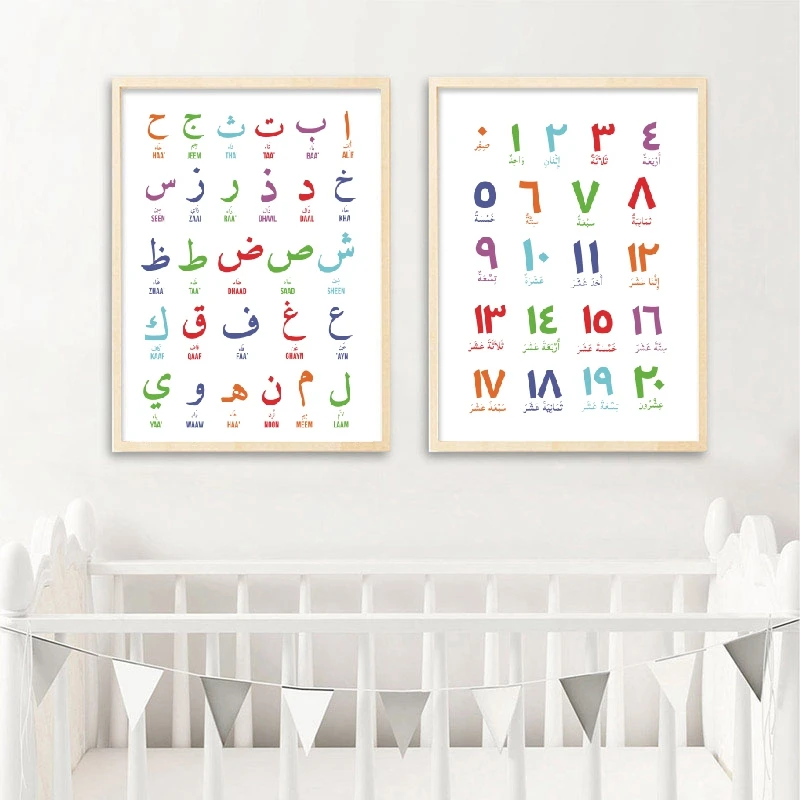 

Arabic Islamic Wall Art Canvas Painting Arabic Letters Alphabets Numerals Poster Prints Nursery Kids Room Wall Art Decor