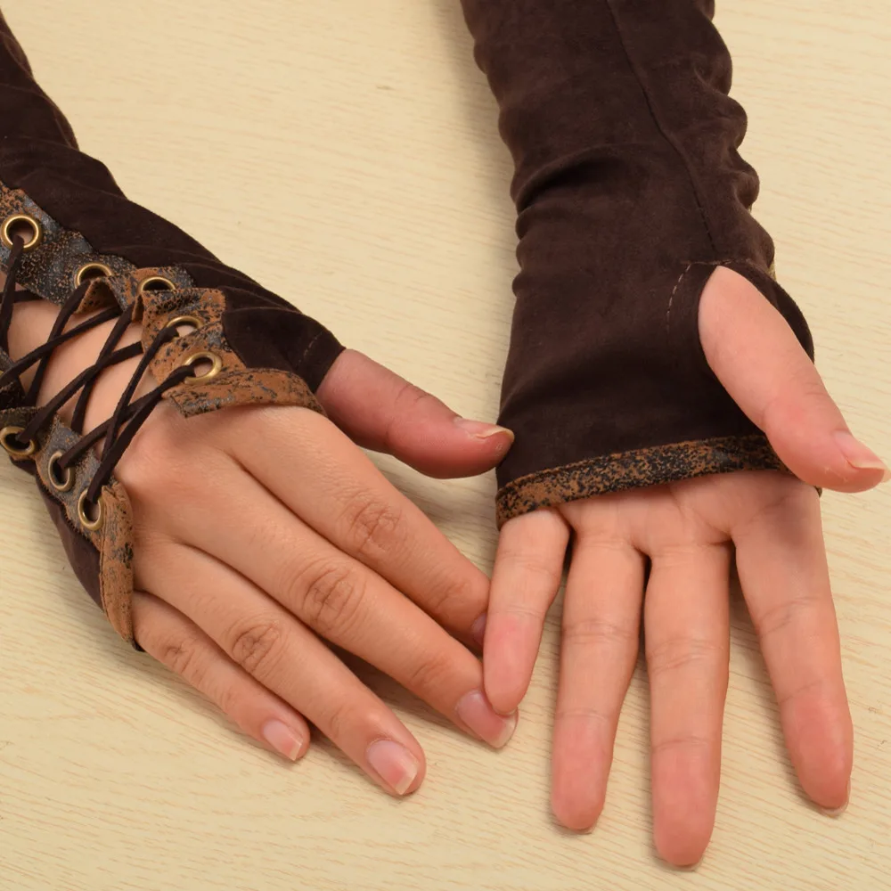 F Fityle Guanti Senza Dita Steampunk Neri delle Donne di Halloween Scaldamuscoli gotici Rock Cosplay Guanti Strappati Costume Party Clothes Accessori