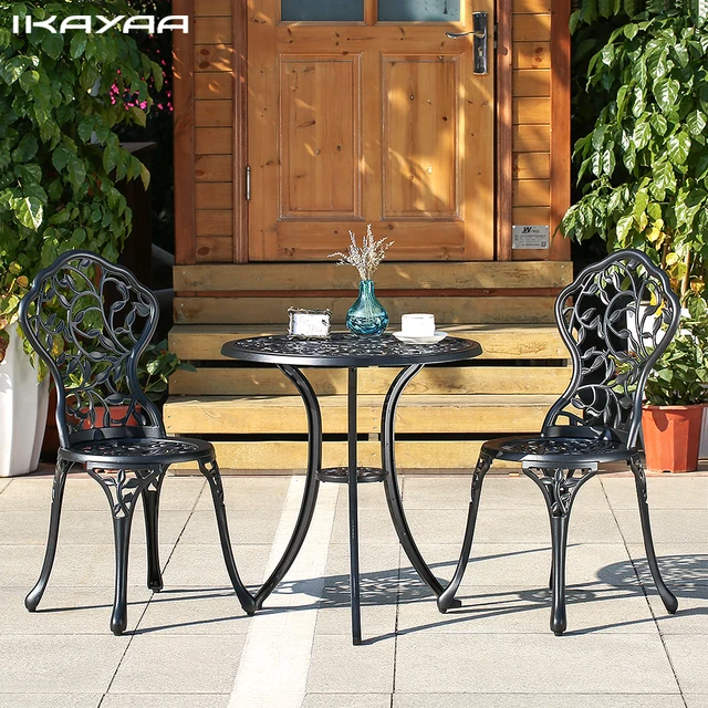 iKayaa 3PCS Modern Outdoor Patio Set Black White Aluminum Porch Balcony