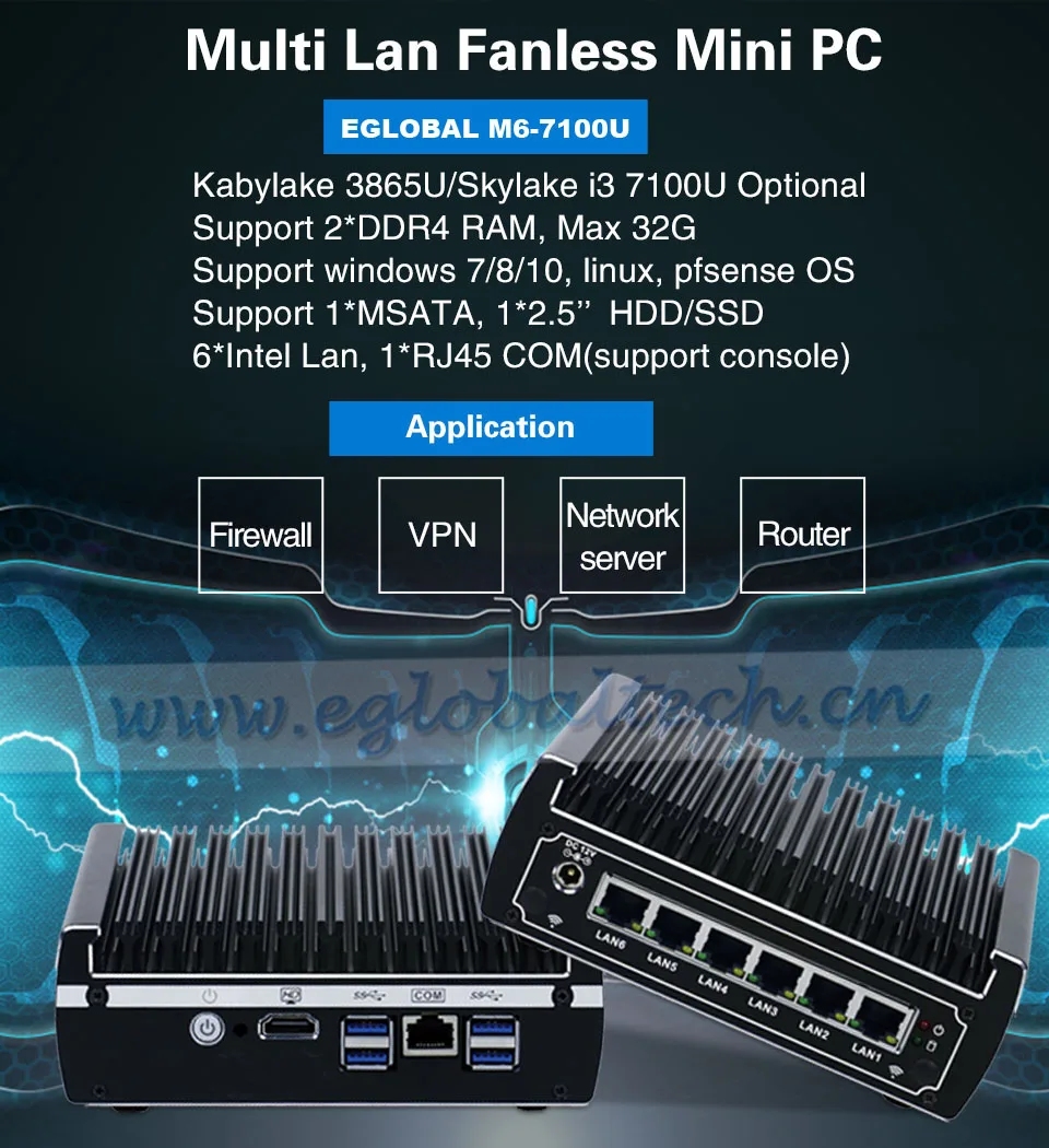 Новый DDR4 Pfsense Box 7th Gen Kaby Lake Intel i5 7200u 2,5 ГГц двухъядерный процессор, безвентиляторный мини-ПК 6 Lan брандмауэр прибор поддержка AES-NI