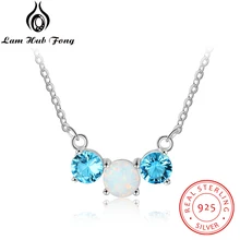 925 пробы, серебро, белый опал, ожерелья и подвески с круглым синим кристаллом циркония, женские ожерелья-цепочки, ювелирные изделия(Lam Hub Fong
