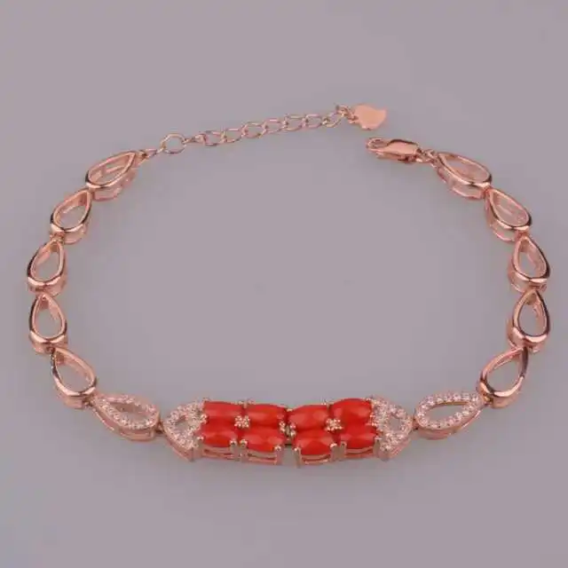  Bracelet en pierres précieuses naturelles de corail rouge Bracelet en forme de chaîne de géométrie 