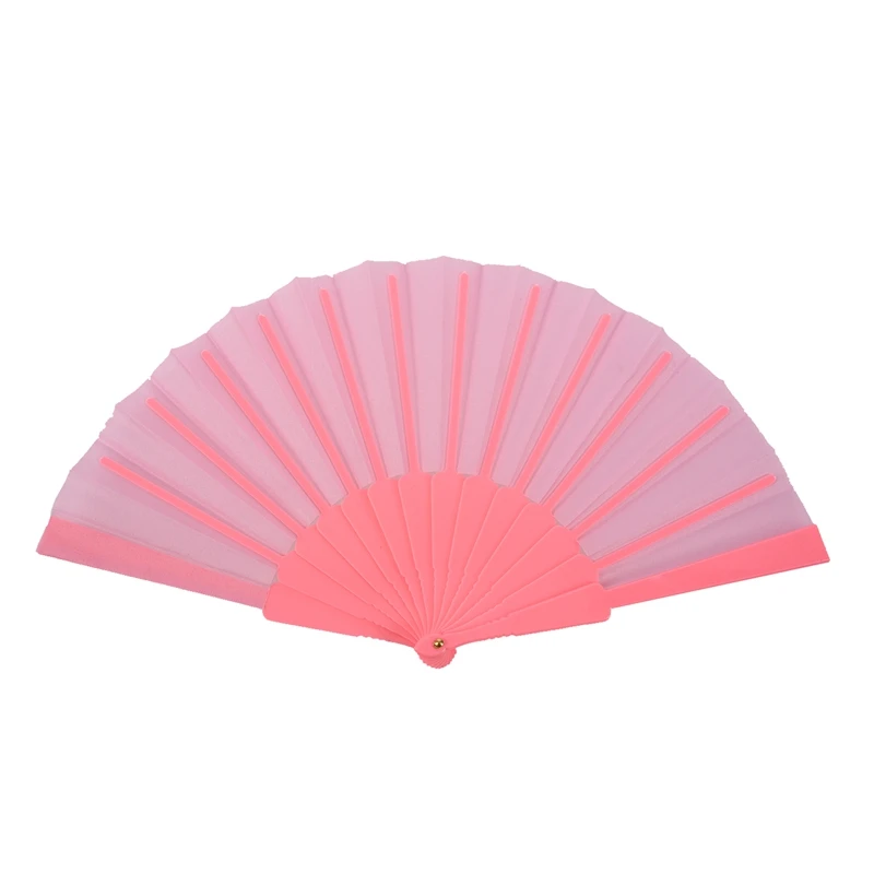 

Hot Sale lastic Frame Fabric Foldable Hand Fan Gift 16.5" Inch Width Pink
