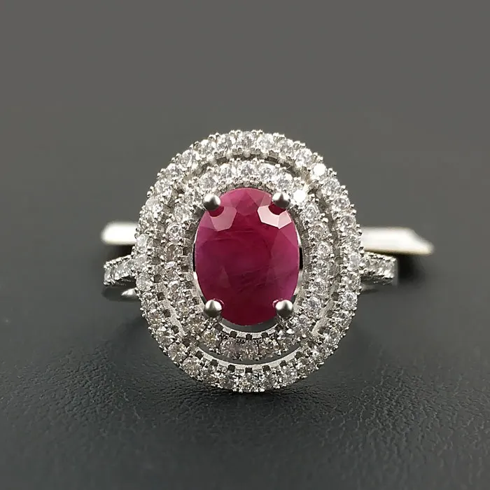 

925 silver inlaid natural ruby ring women