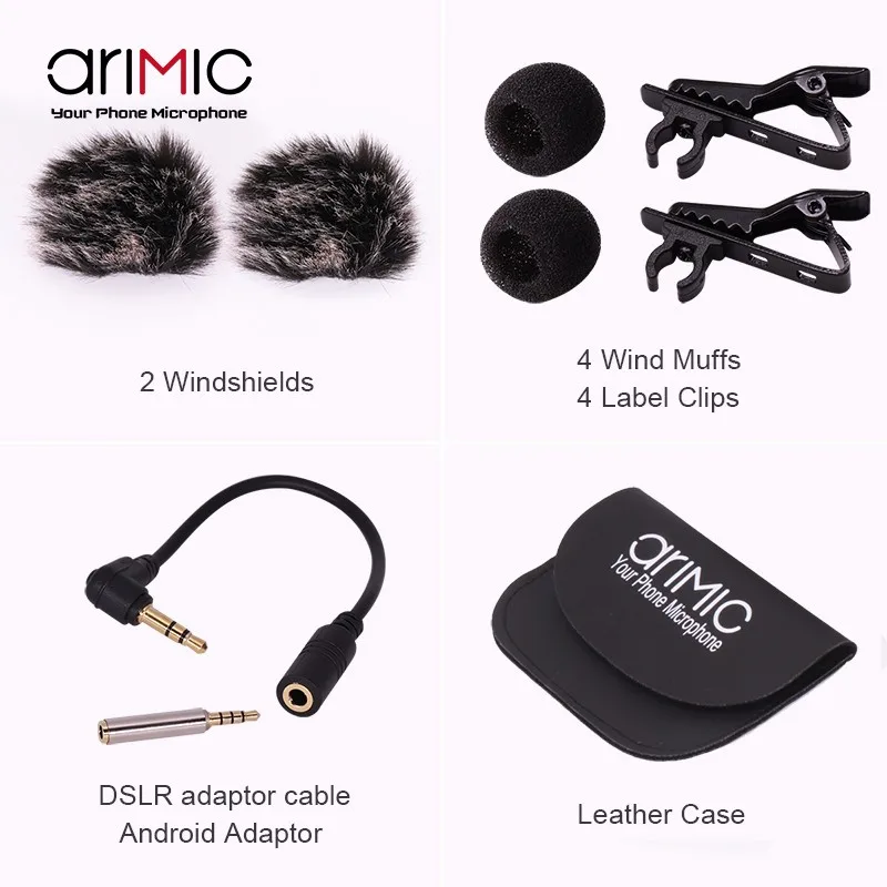 AriMic 1,5/6 м двойной головкой Lavalier нагрудные клип на микрофон для лекции или интервью для смартфонов мобильный телефон и Планшеты