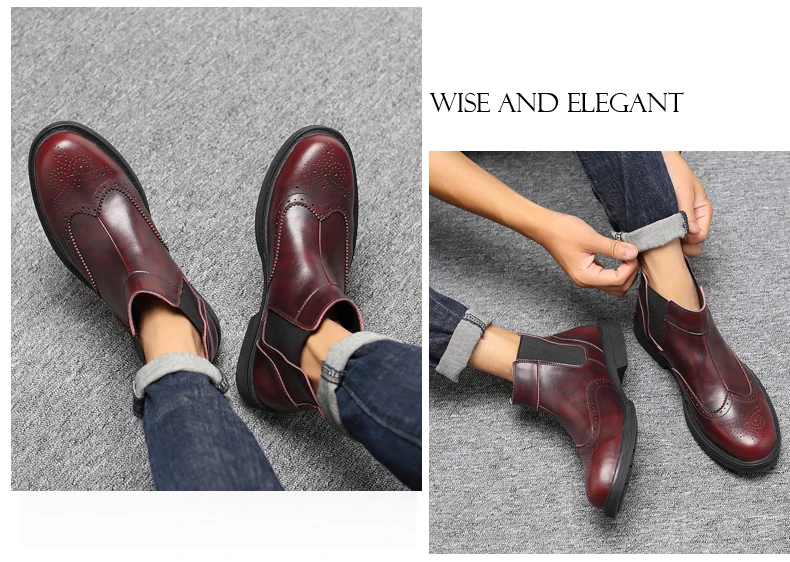 Casual Shoes Mens Ankle Chelsea Boots' Casual Leather Boots Men Luxury Round Toe Fashion Boot Slip-On Winter Boots Men Big Size (6)