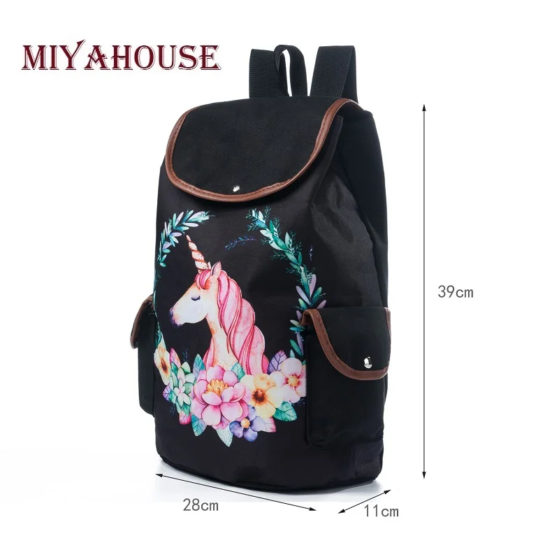 Miyahouse рюкзак на шнурке для путешествий для девочек-подростков, школьный рюкзак с мультяшным принтом, холщовая женская школьная сумка