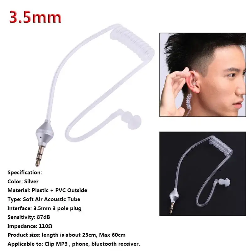 Anti-Radiation Headphones Air Tube Mono Stereo Headset Monaural 3.5mm Headphone Air Tube Anti-radiation Earphone Stereo