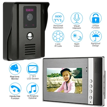 

CUSAM 7" TFT LCD Wired Video Door Phone System Visual Intercom Doorbell 960x280 Indoor Monitor 800TVL Outdoor Infrared Camera