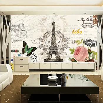 

Custom 3d mural Paris tower wood background wall retro hand-painted graffiti personality bar KTV Restaurant wallpaper mural
