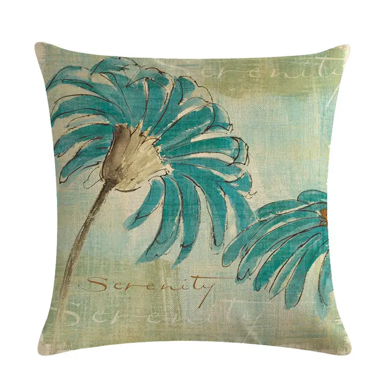 45cm*45cm An antique blue Chrysanthemums linen/cotton throw pillow covers couch cushion cover home decorative pillows