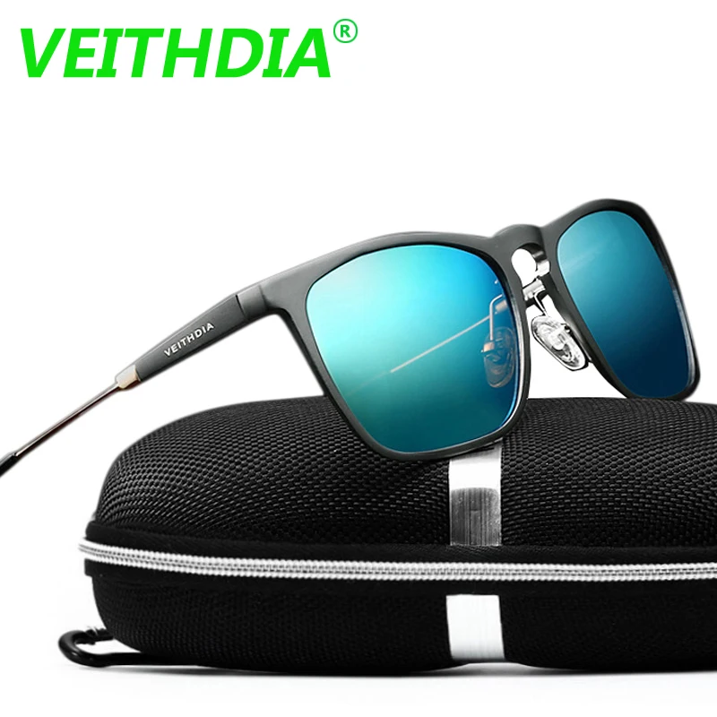 

2016 Mens Square Retro Aluminum Mirrored Sunglasses Polarized Vintage Eyewear Accessories Sun Glasses Blue Lens 6368 VEITHDIA