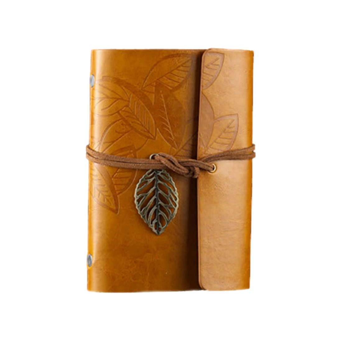 

Blank Notebook Journal Diary Gift Vintage Leaf PU Leather Cover Loose Leaf (Yellow)