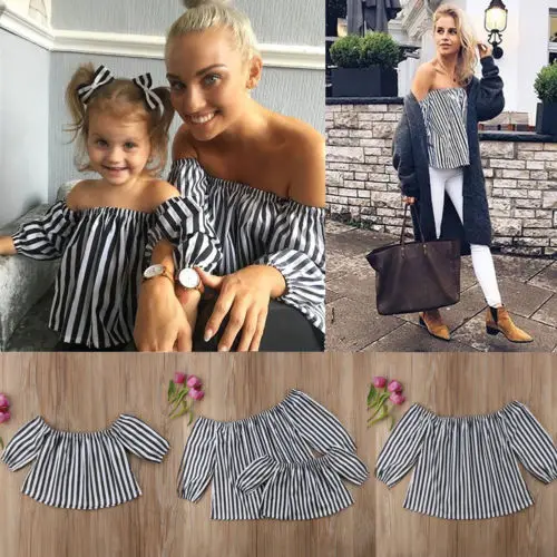 

Mother and Daughter Casual Off Shoulder Tops Shirts Mommy&Me Matching Set Outfit