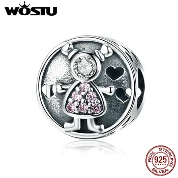 

WOSTU Romantic 925 Sterling Silver Lovely Child Girl & Boy Sweet Family Charm Beads fit Bracelet for Women DIY Jewelry FIC542