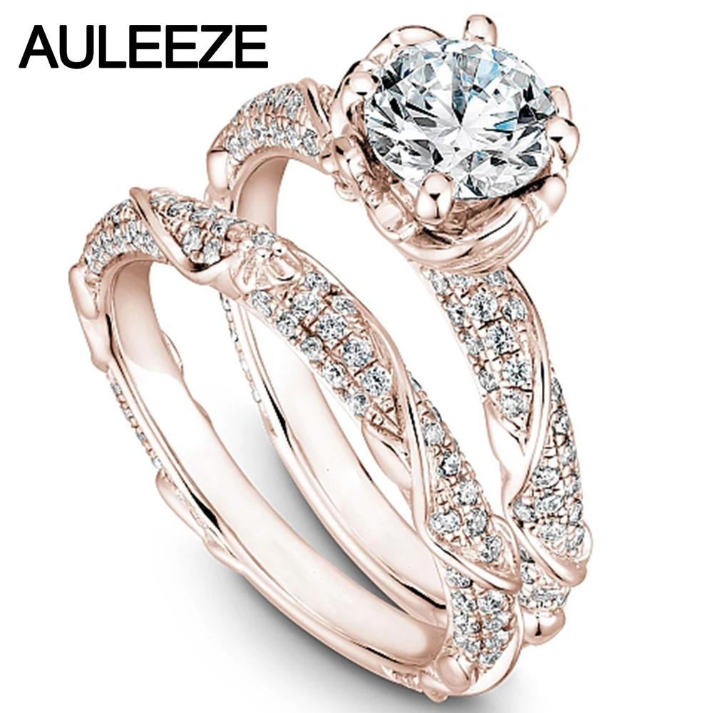 Набор колец из розового золота 14 к с муассанитами и цветами|fine jewelry|diamond jewelryjewelry