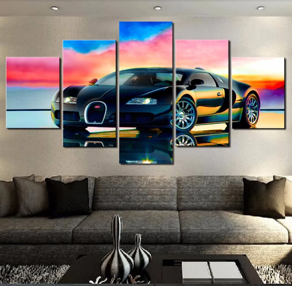 5 Piece Bugatti Sports Car Painting For Home Decor Paintings On Canvas