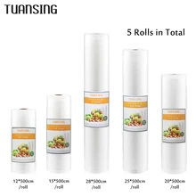 TUANSING 5 рулонов/лот кухонные вакуумные пакеты для хранения продуктов для вакуумного упаковщика 12+ 15+ 20+ 25+ 28cm* 500cm