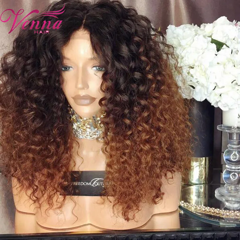 Half hand made Brown Synthetic Wigs Ombre Black To Brown 