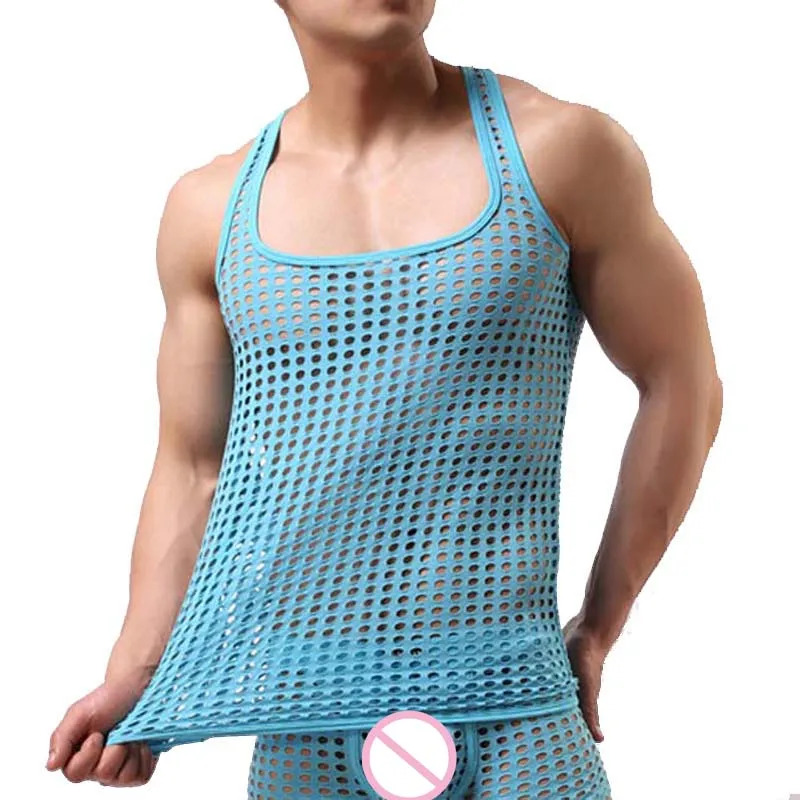 Men Sexy Transparent Bodybuilding Stringer Tank Tops Fashion