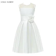 Реальные Фото Цветок Девочки Платья Длиной до колена Детские Принцесса Девушки Одеваются Свадебное Платье Партии Цветы Детей Платья