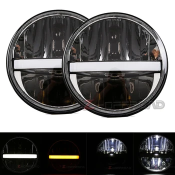 

7" LED H4 Projector Headlight with White DRL for Jeep Wrangler 7Inch LED Headlamp with Amber Turn Signal for Land Rover