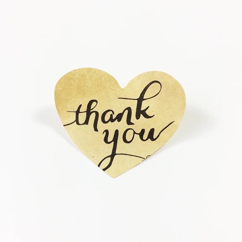 100 Pcs/lot Vintage &quotThank you&quot Romatic Heart Kraft Paper Sticker For Handmade Products DIY Multifunctional Gift Seal Label|100