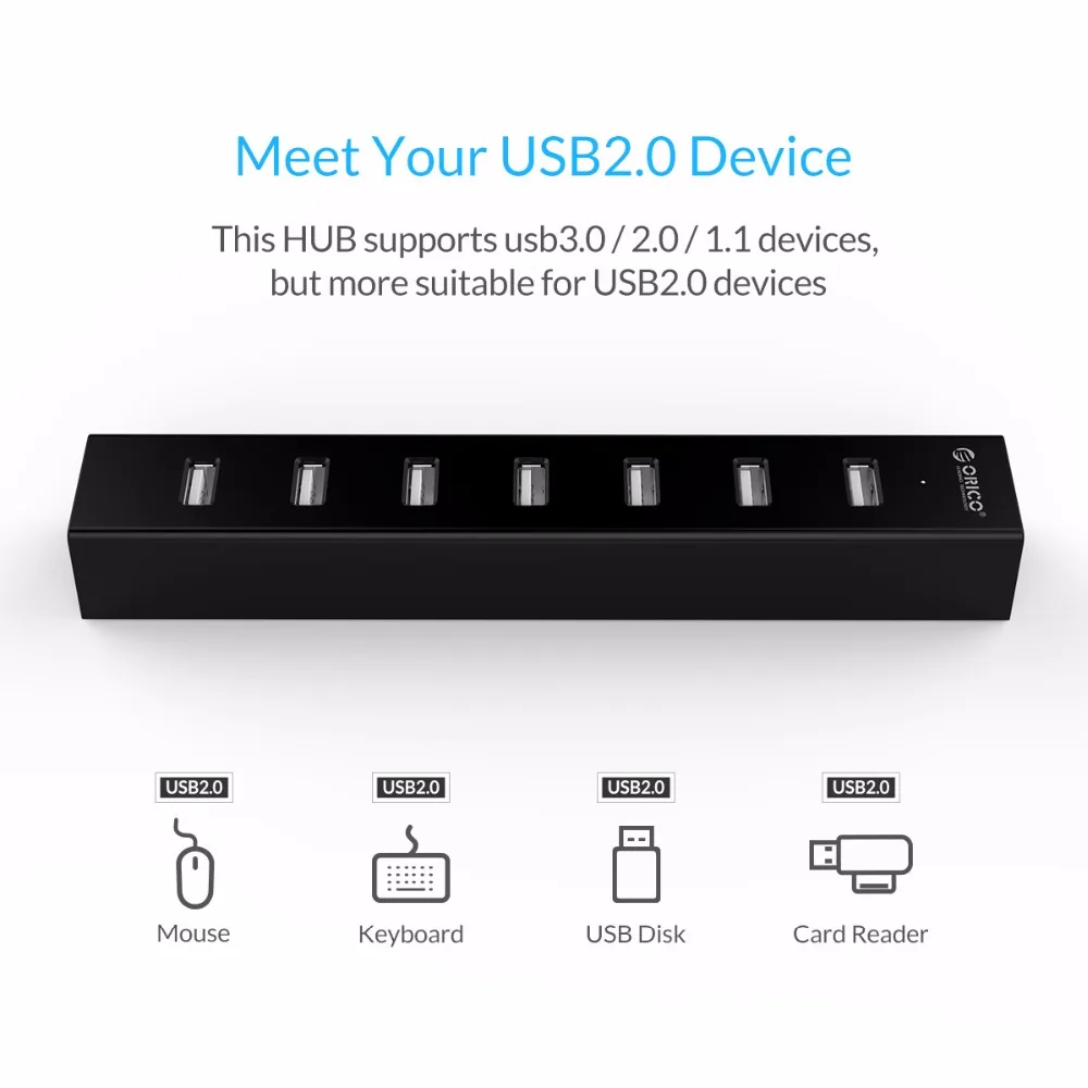 Концентратор ORICO USB 2 0 с 7 портами Суперскоростной кабель для передачи данных 30 см