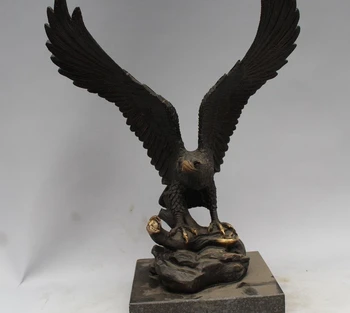 

Western Art Copper Bronze Eagle Hawk Bird Figurine Sculpture Marble Base Statue