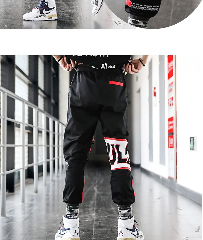Хлопковые мужские брюки-карго с принтом, повседневные, хип-хоп, Харадзюку, тонкие мужские брюки, черные, корейская мода, Мужская одежда, уличная одежда, LC726