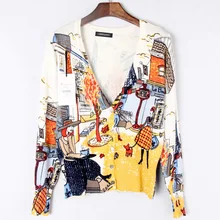 Новинка весны, женские милые вязаные свитера с принтом граффити, кардиган, женские повседневные модные креативные кардиганы и свитера