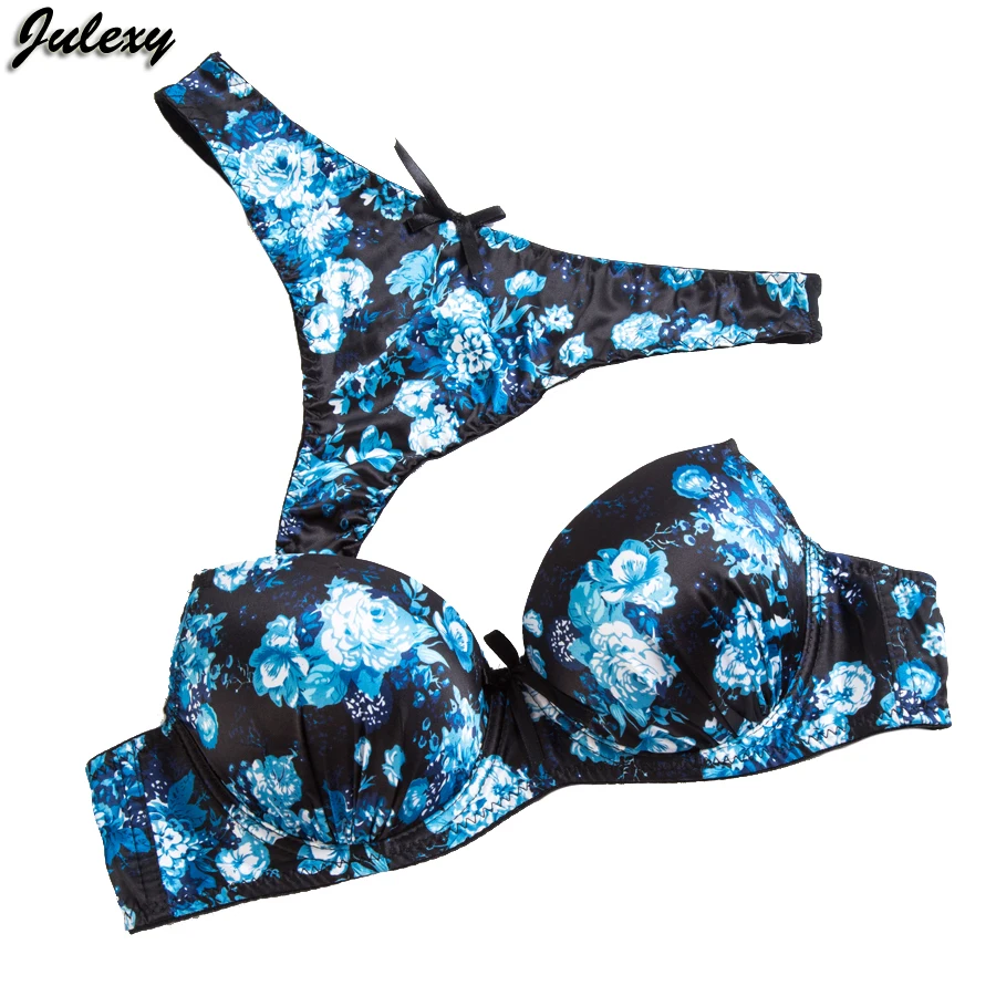 

Julexy 75 80 85 90 95 ABC Sexy Thongs Push Up Bra Set Print Fashion Bra Brief Sets intimates G String WomenUnderwear Panty Set