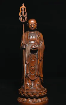 

christmas 8" Tibet Buddhism Boxwood Carved TangSeng Ksitigarbha Boddhisattva Buddha Statue halloween