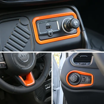 

Orange Auto Car ABS Interior Steering Wheel Cover Trim Decoration Styling Sticker Fit For Jeep Renegade 2015 2016