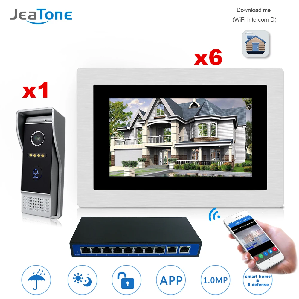 7'' WIFI IP Video Door Phone Intercom Door Bell Villa Access Control System Touch Screen Motion Detection 1 to 6 with POE Switch 7'' WIFI IP Video Door Phone Intercom Door Bell Villa Access Control System Touch Screen Motion Detection 1 to 6 with POE Switch