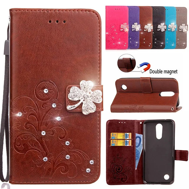 

Rhinestone Four Leaf Clover Case for LG K3 Lte K5 K7 K8 K10 K3 2017 K4 K8 2017 LV3 K10 2017 LV5 Wallet Flip PU Leather Cover Bag