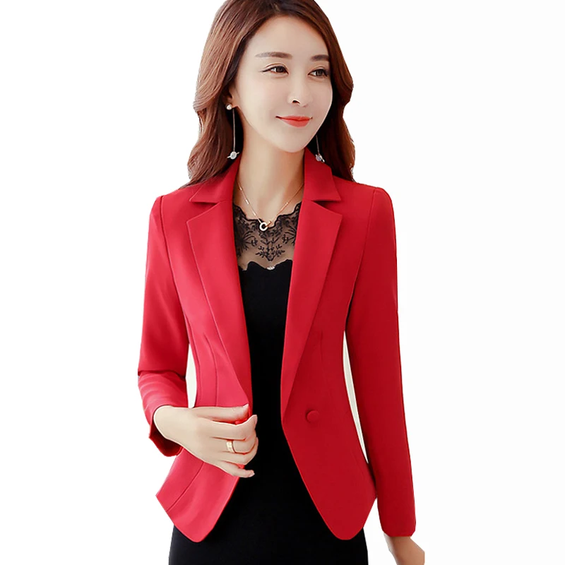 Женские пиджаки и пальто плюс Размеры офис носить работу с длинным рукавом черный, красный костюмы для маленьких Bodycon Блейзер Куртки Для женщин пальто