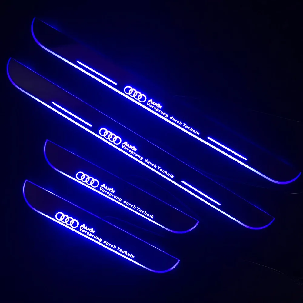 

RQXR acrylic led door sill plate for Audi dynamic moving door scuff welcome light flat lining overlay Car accessories