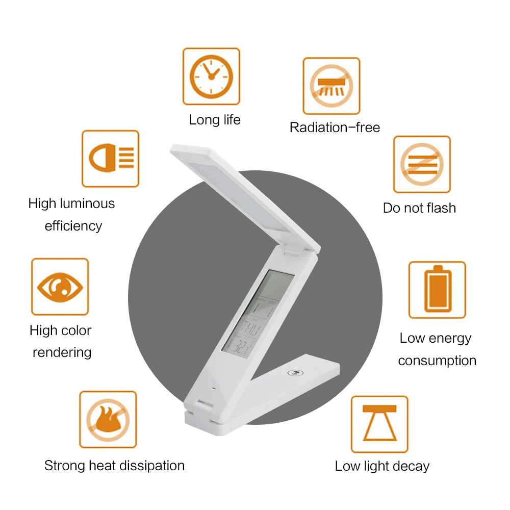 Многофункциональный светодиодный Настольный светильник с календарем температурный Будильник лампа для чтения с регулируемой яркостью USB перезаряжаемая Настольная лампа Ночной светильник