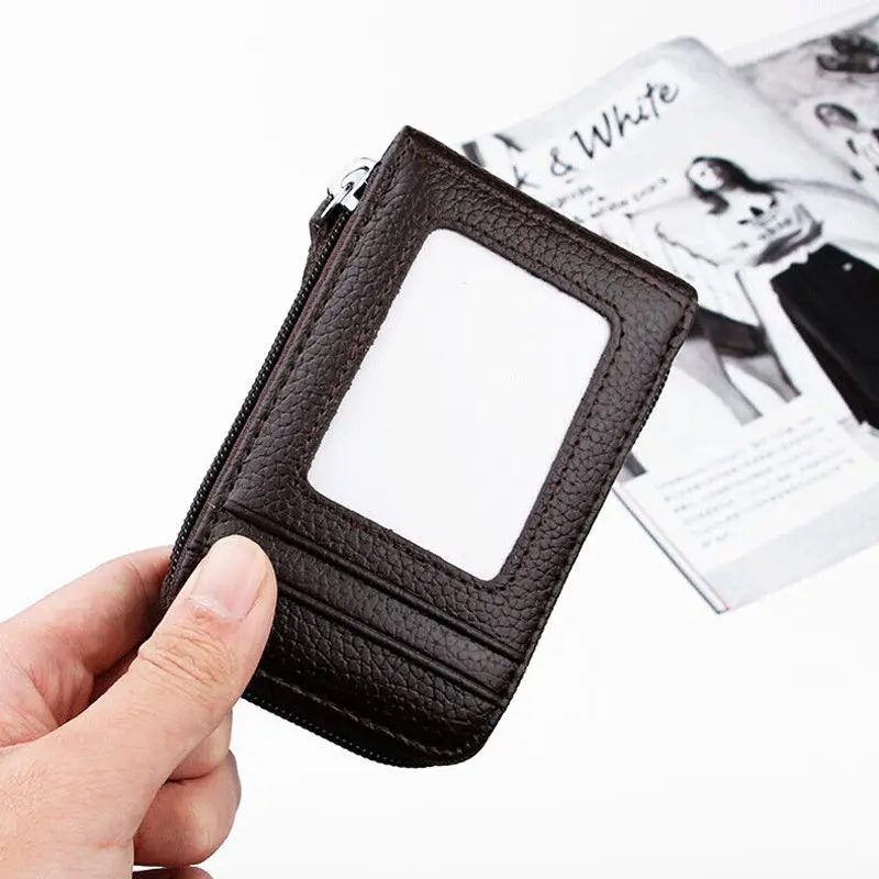 Горячая молния кошелек с задним карманом ID держатель для Карт RFID Блокировка мини тонкий металлический кошелек автоматический всплывающий Кредитная карта портмоне - Цвет: Коричневый