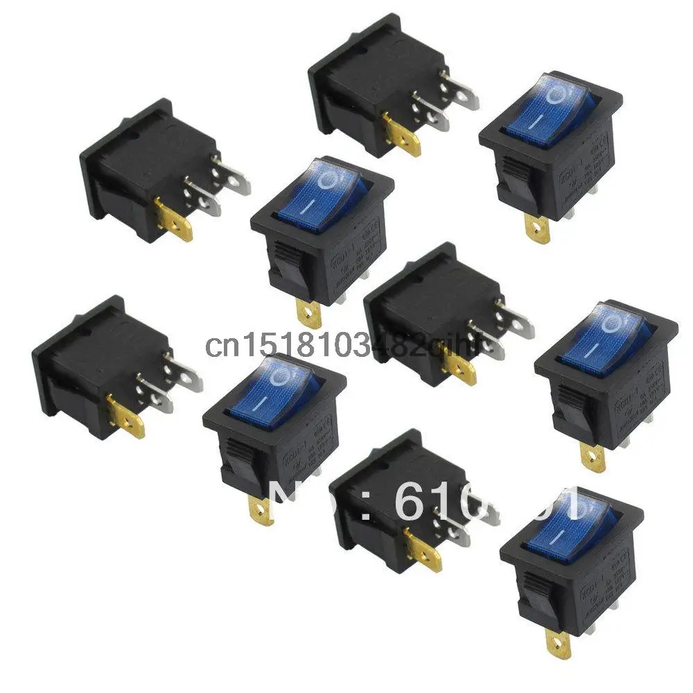 

AC 6A/250V 10A/125V 3 Pin SPST Blue Neon Lamp On/Off Boat Rocker Switch Push Button Switches