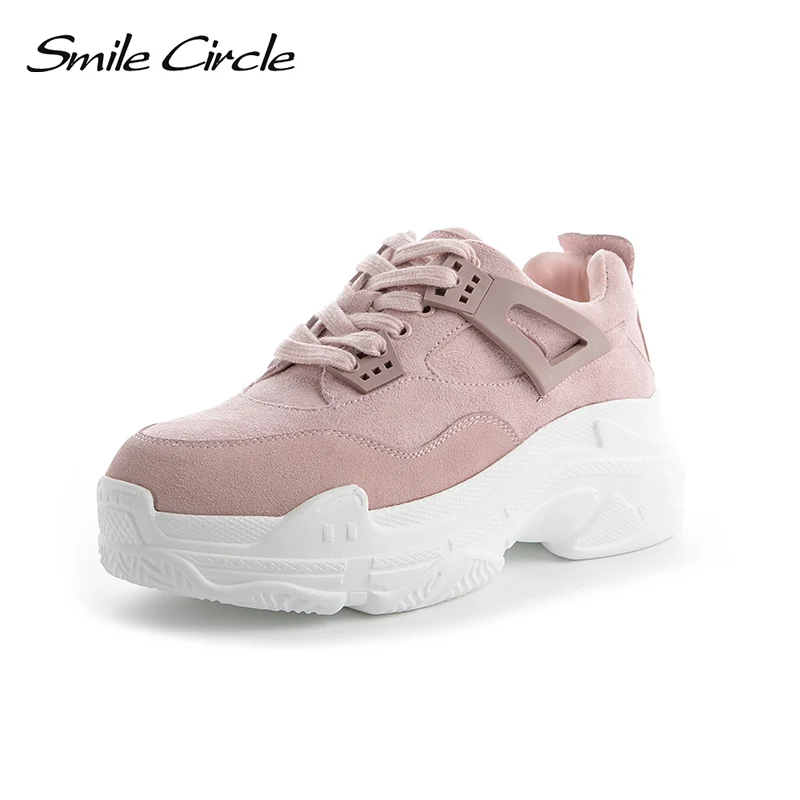 

Smile Circle Women Flat Platform Shoes Suede Leather Sneakers 2019 Autumn Fashion Lace-up Thick bottom Ladies Shoes