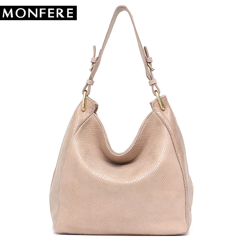 

MONFERE Leather Bag Women Shoulder Bag Snake Print Hobo Bags Female High Quality Leather Large Soft Girl Messenger Bags Handbag