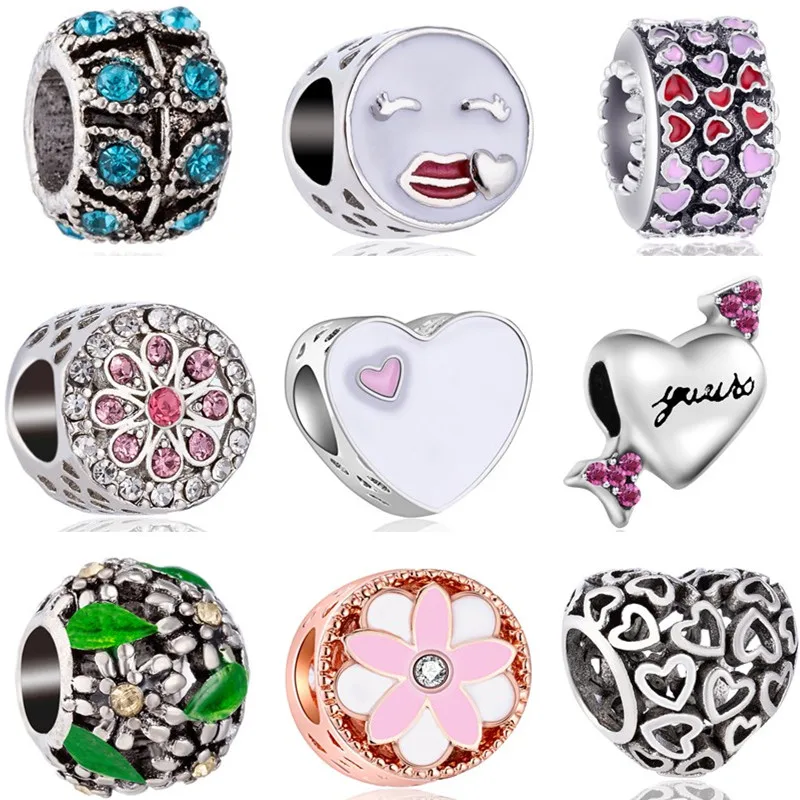 

European Smile Universe Arrow Flowers Hearts Murano Beads Fit Original Pandora Charms Bracelets for Women DIY Jewelry Bijuterias
