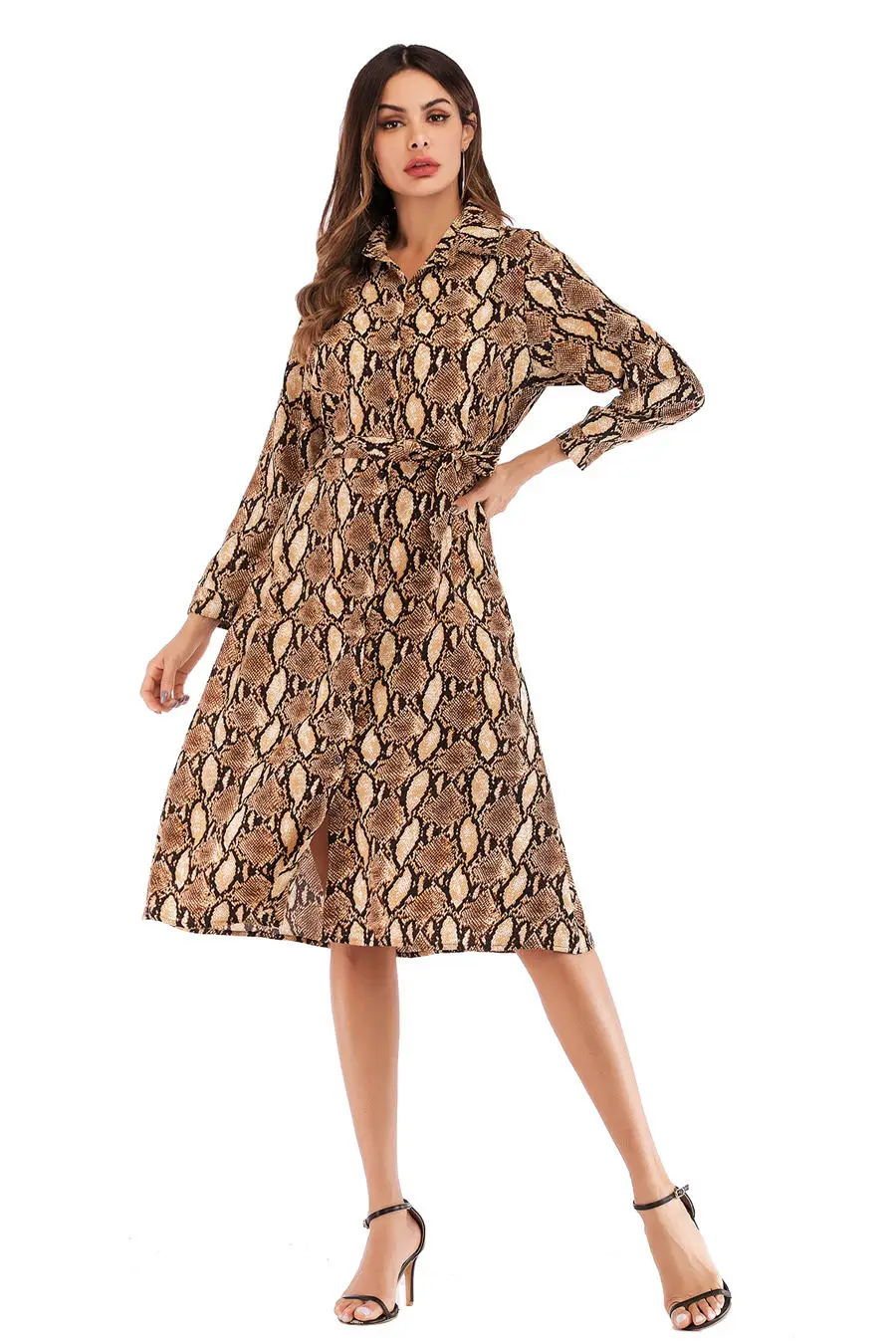 Gladiolus Chiffon Spring Dress Women 34 Sleeve Turn-Down Collar Leopard Print Belt Women Shirt Dress 2019 Autumn Sexy Dresses (31)