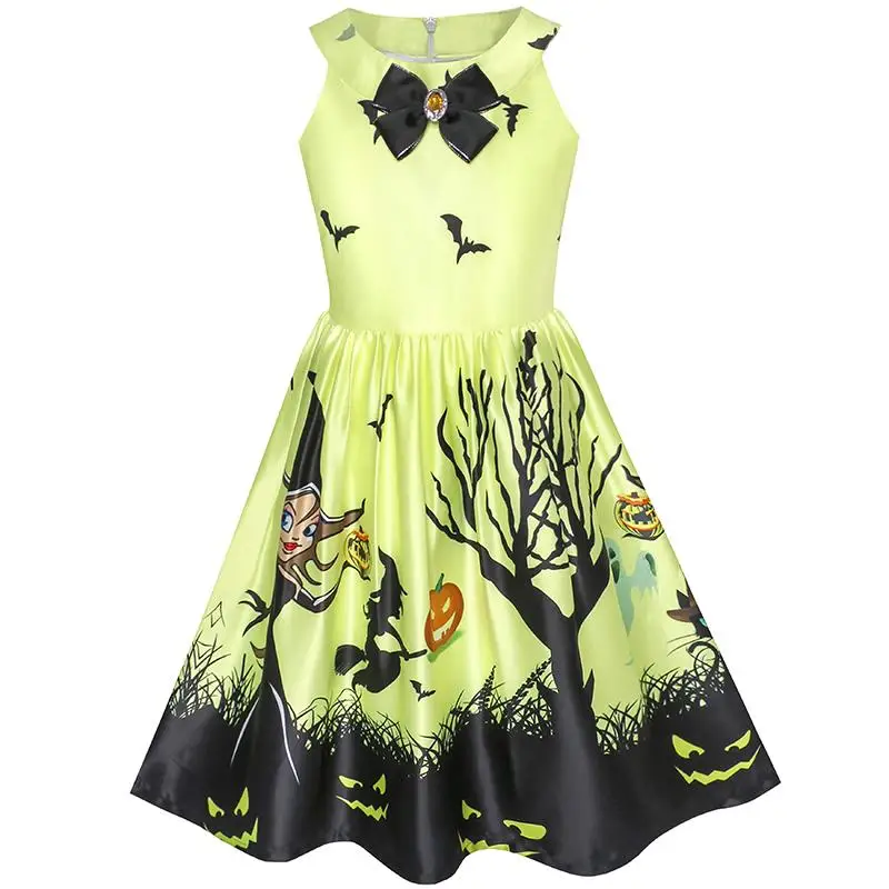 

Girls Dress Halloween Witch Bat Pumpkin Costume Halter Dress 2018 Summer Princess Wedding Party Dresses Size 7-14