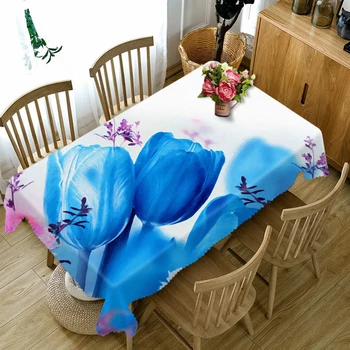

Customizable 3D Tablecloth Simple Blue Rose Pattern Washable Cloth Thicken Rectangular and Round Table Cloth for Wedding